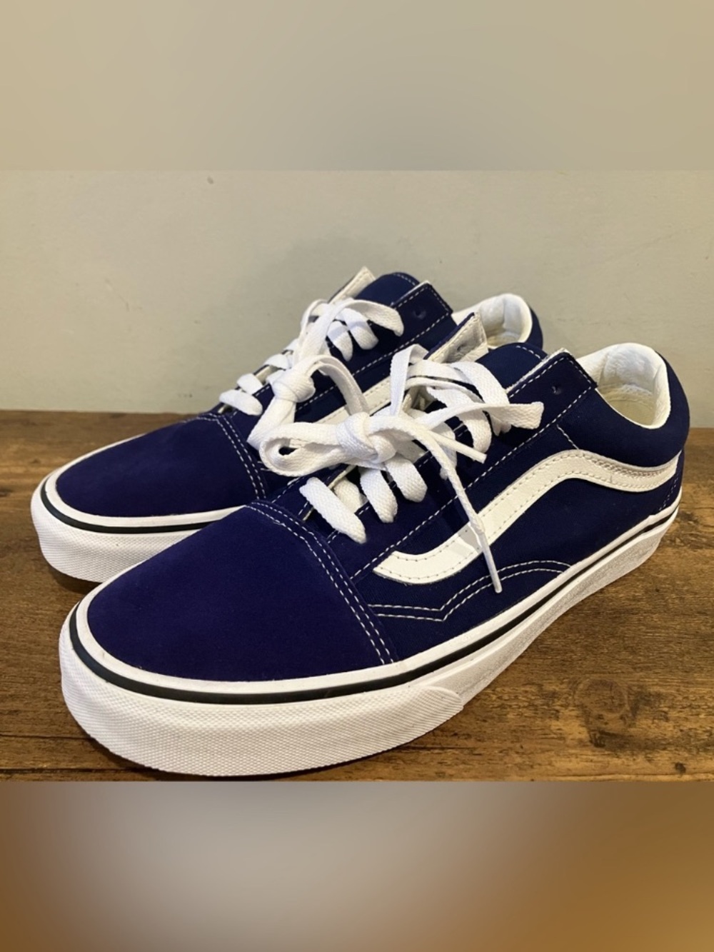 Vans Navy Blue & White Low-Top Skate Sneakers